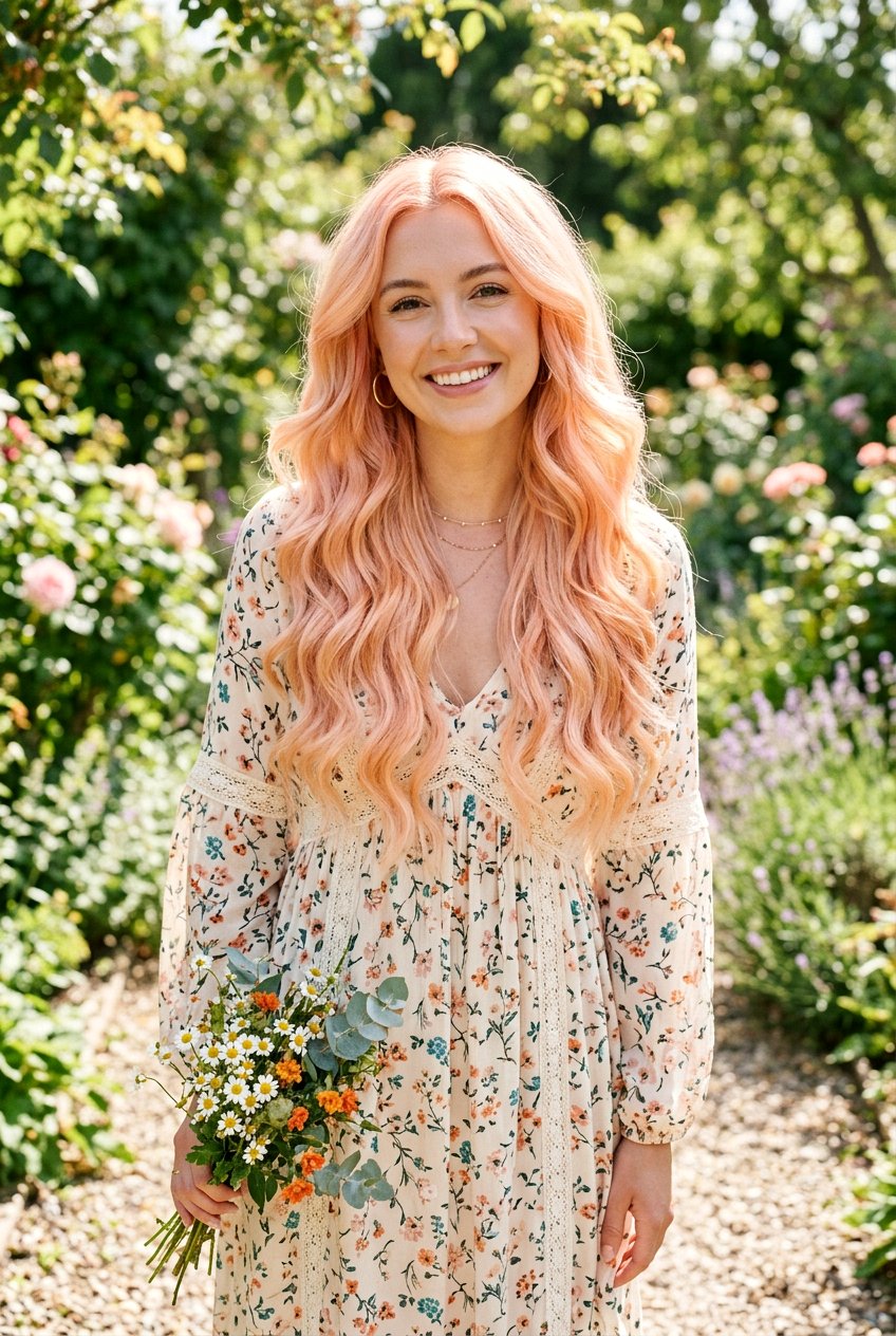 Pastel Peach Hair - 20 festival hair color ideas - 20 festival hair color ideas