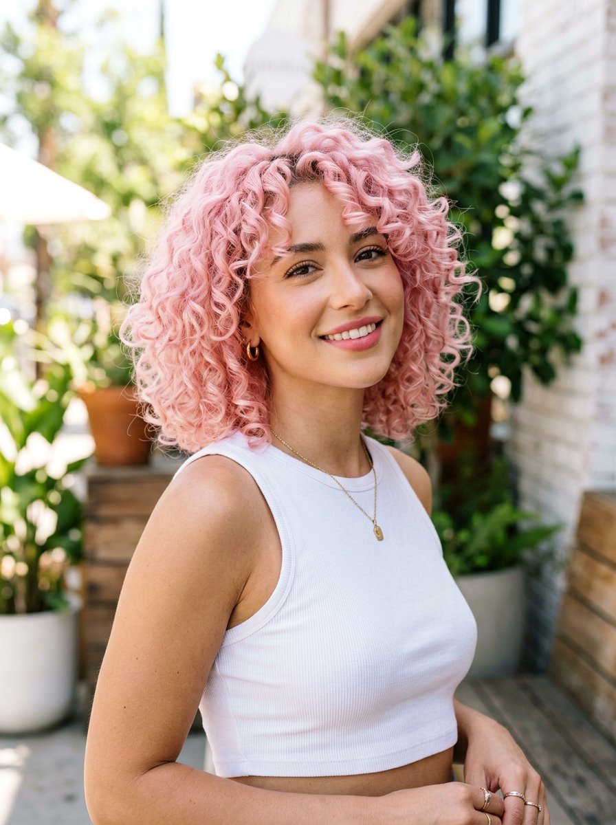 Pastel Pink Curly Bob - 20 curly bob hair color ideas - 20 curly bob hair color ideas