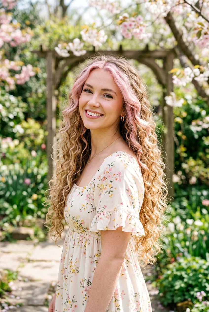 Pastel Pink Money Piece On Long Hair - 20 pink money piece hair - 20 pink money piece hair