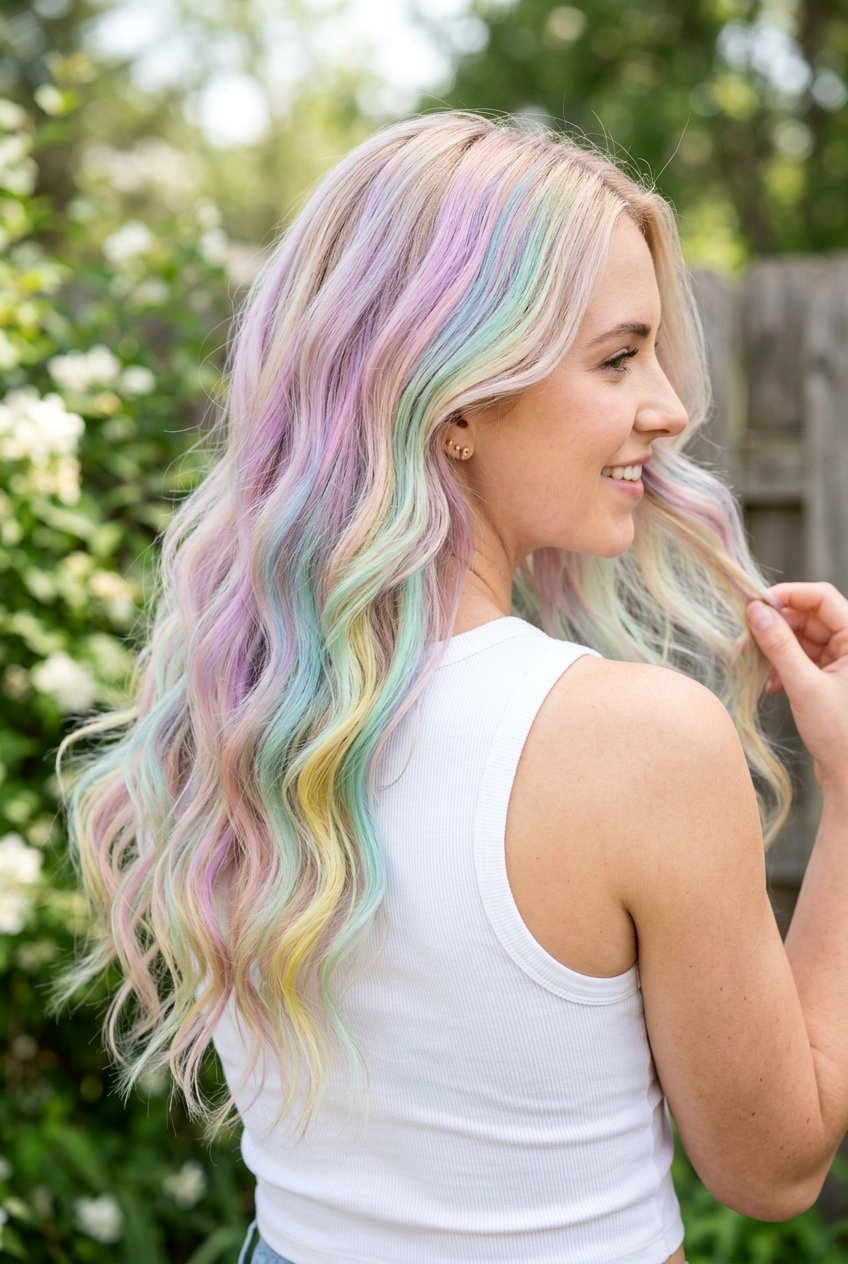 Pastel Rainbow Balayage On Blonde Hair - 20 pastel balayage ideas - 20 pastel balayage ideas