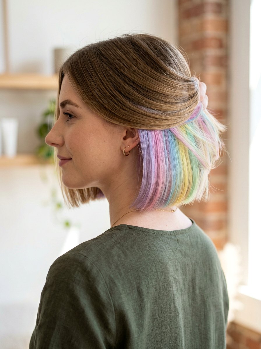 Pastel Rainbow Underlayer Bob Haircut - 20 pastel rainbow underlayer hair - 20 pastel rainbow underlayer hair