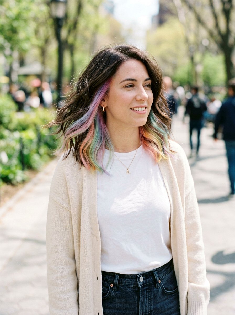 Pastel Rainbow Underlayer Lob Haircut - 20 pastel rainbow underlayer hair - 20 pastel rainbow underlayer hair