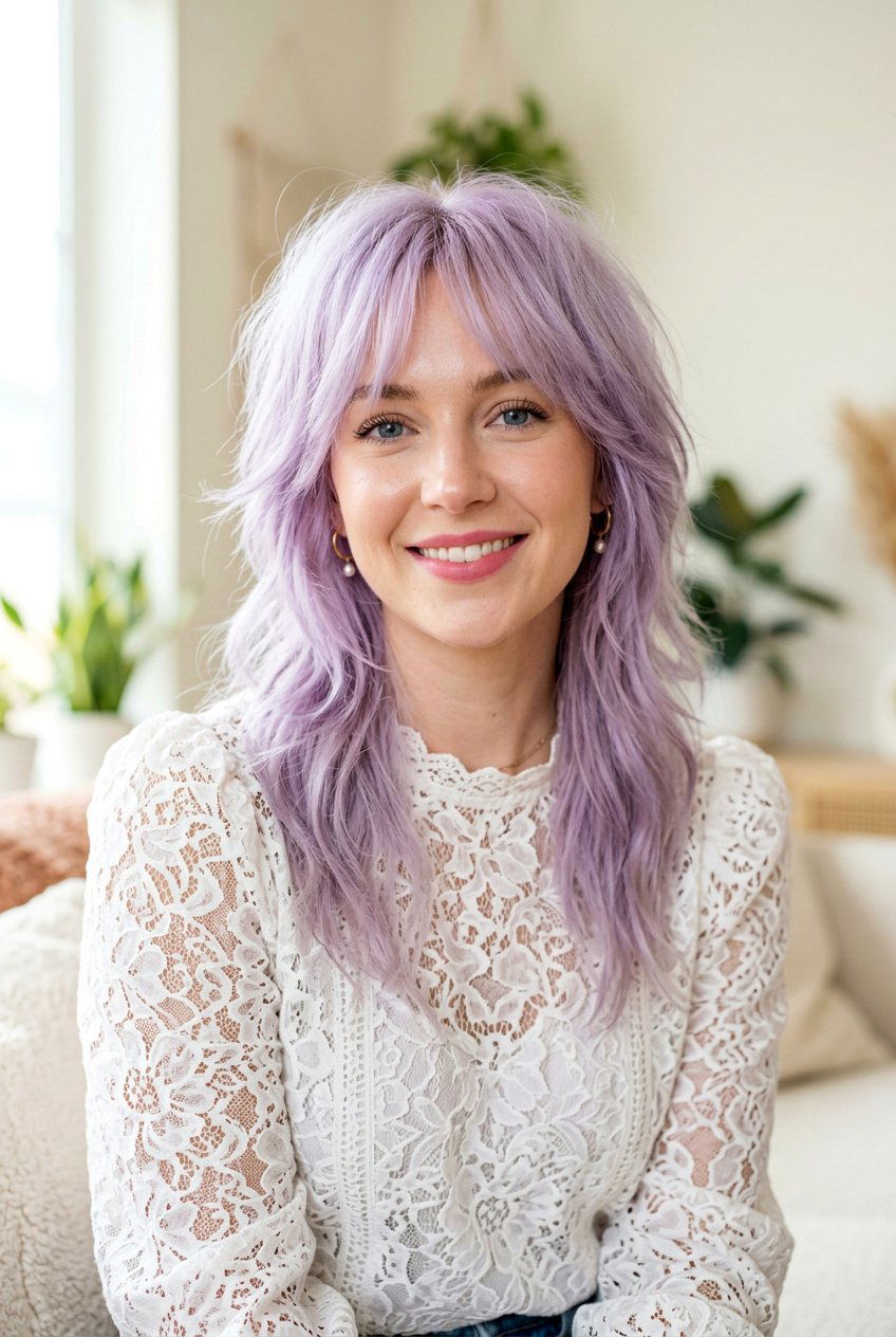 Pastel Shag With Airy Fringe - 20 shag haircut with wispy fringe - 20 shag haircut with wispy fringe