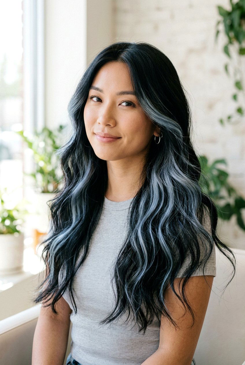 Pastel blue highlights black hair - 20 black hair with blue highlights - 20 black hair with blue highlights