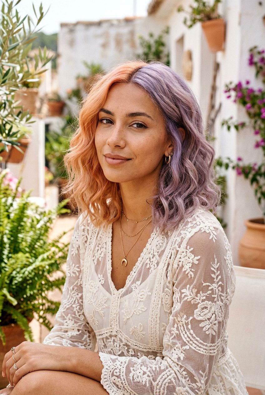 Peach And Lilac Split Dye Hair - 20 alternative split hair color - 20 alternative split hair color