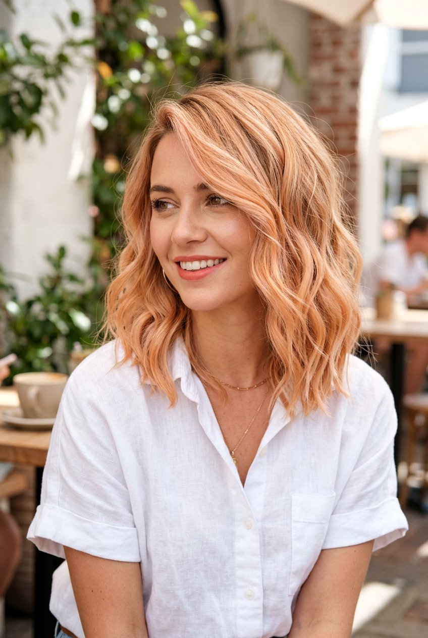 Peach Blonde Balayage Lob Haircut - 20 peach blonde balayage - 20 peach blonde balayage