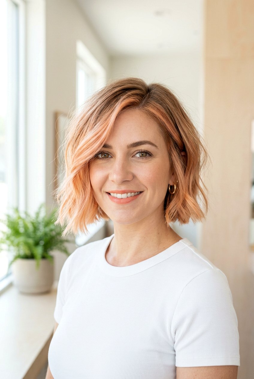 Peach Blonde Balayage On Short Bob - 20 peach blonde balayage - 20 peach blonde balayage