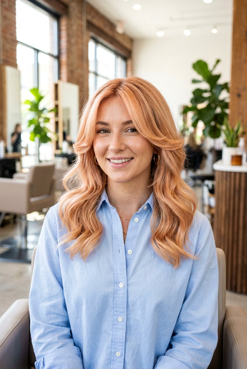 Peach Blonde Balayage With Face Framing Layers - 20 peach blonde balayage - 20 peach blonde balayage