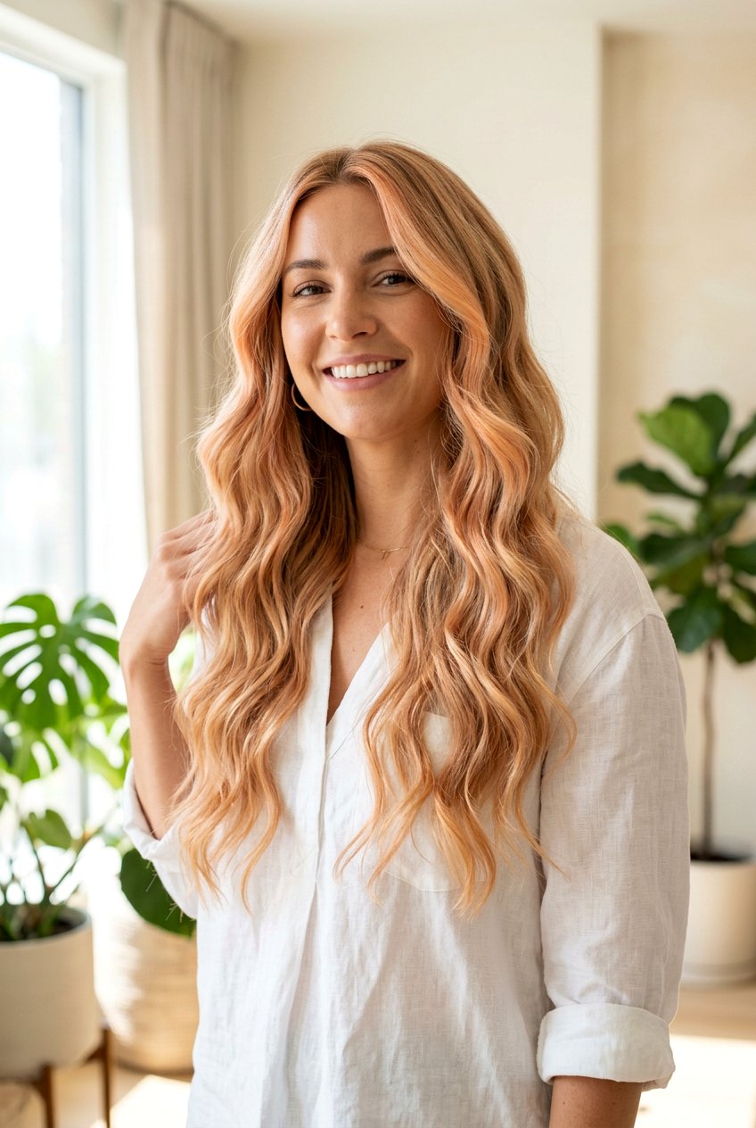 Peach Blonde Balayage - 20 blonde hair with soft peach undertones - 20 blonde hair with soft peach undertones