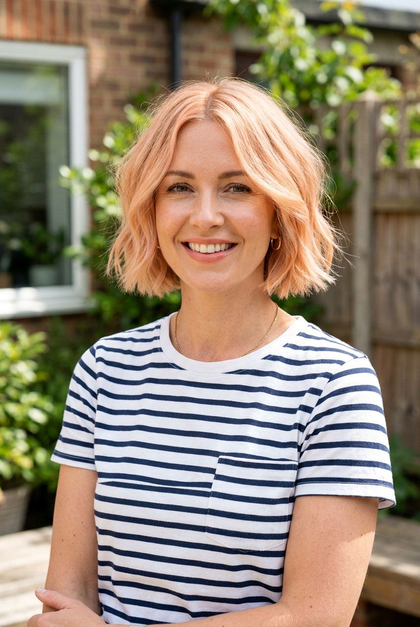 Peach Blonde Bob Haircut - 20 blonde hair with soft peach undertones - 20 blonde hair with soft peach undertones