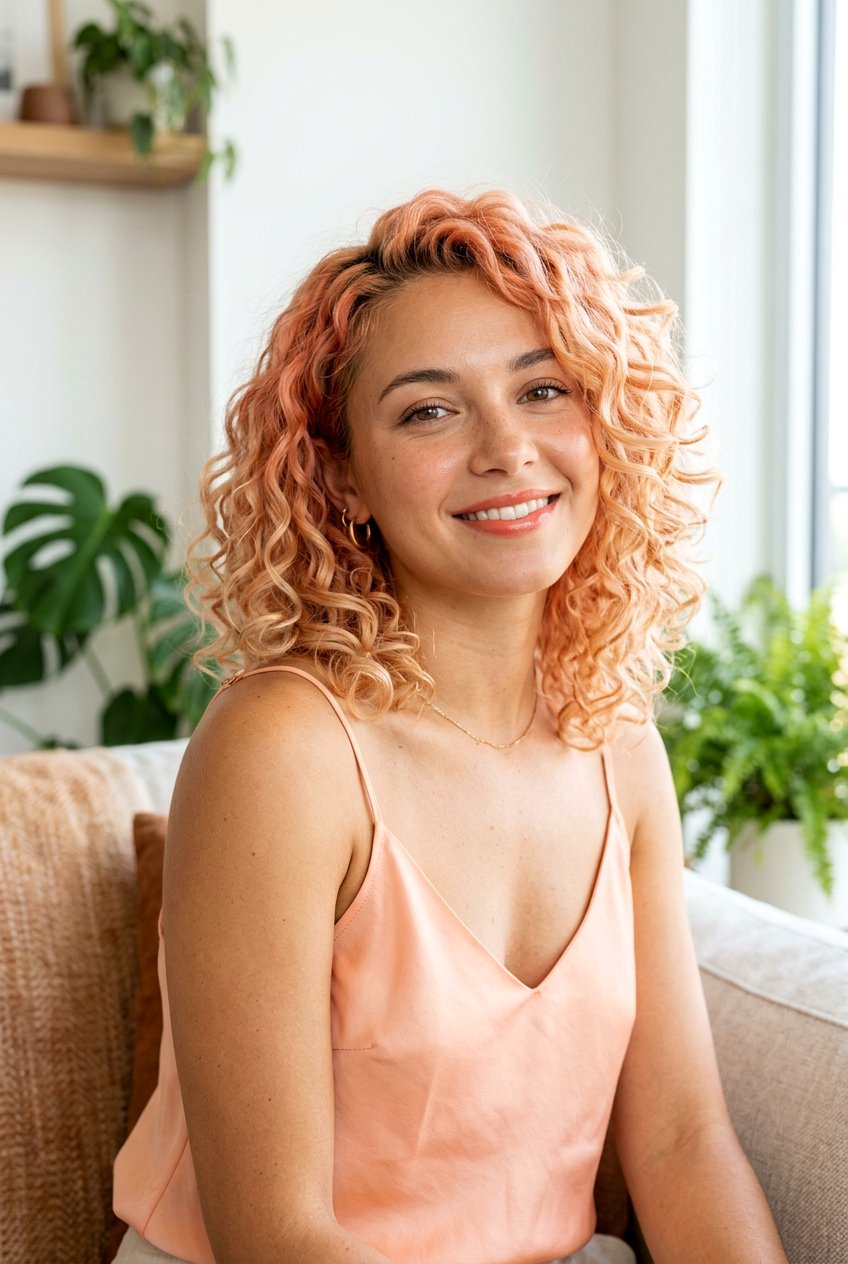 Peach Blonde Curly Bob - 20 hair color ideas for curly bob hair - 20 hair color ideas for curly bob hair