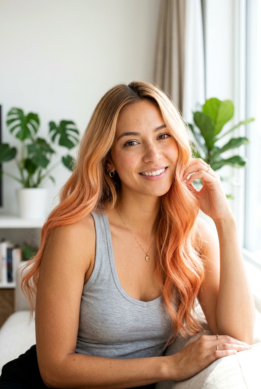 Peach Blonde Ombre Hair - 20 blonde hair with soft peach undertones - 20 blonde hair with soft peach undertones