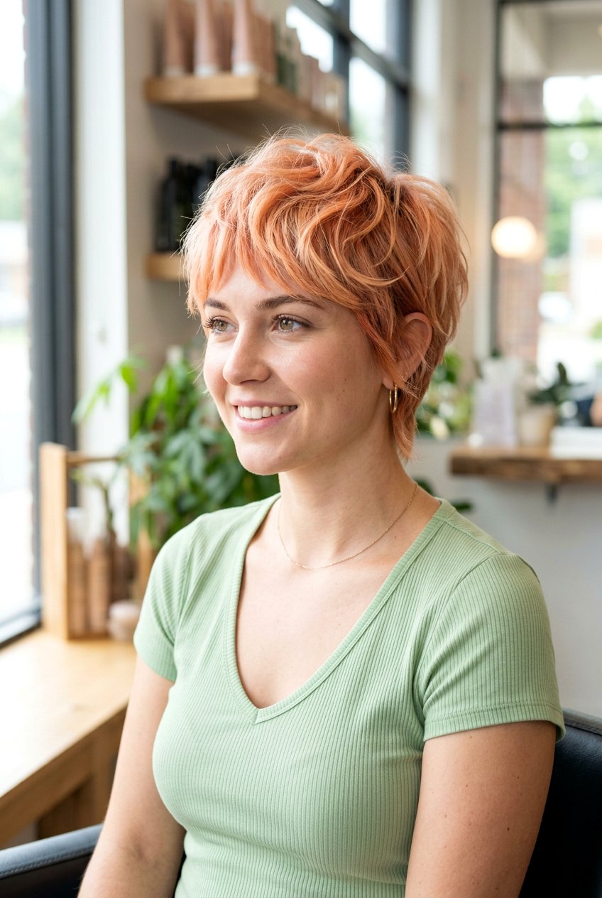 Peach Blonde Pixie Cut - 20 blonde hair with soft peach undertones