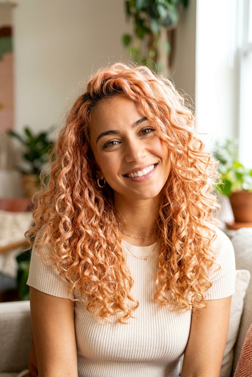 Peach Blonde on Curly Hair - 20 soft peach blonde hair - 20 soft peach blonde hair