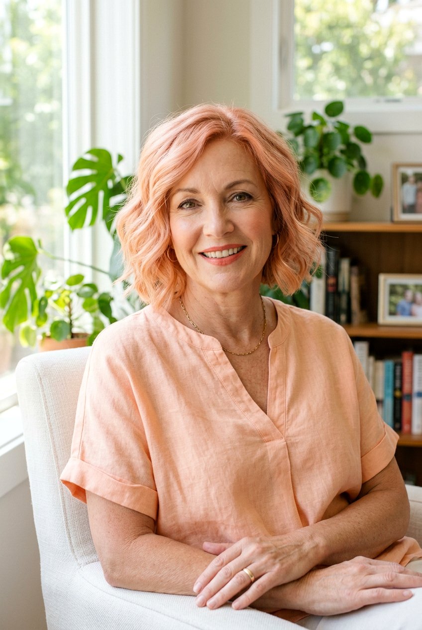 Peach Copper Wavy Bob - 20 mature women copper hair color ideas - 20 mature women copper hair color ideas