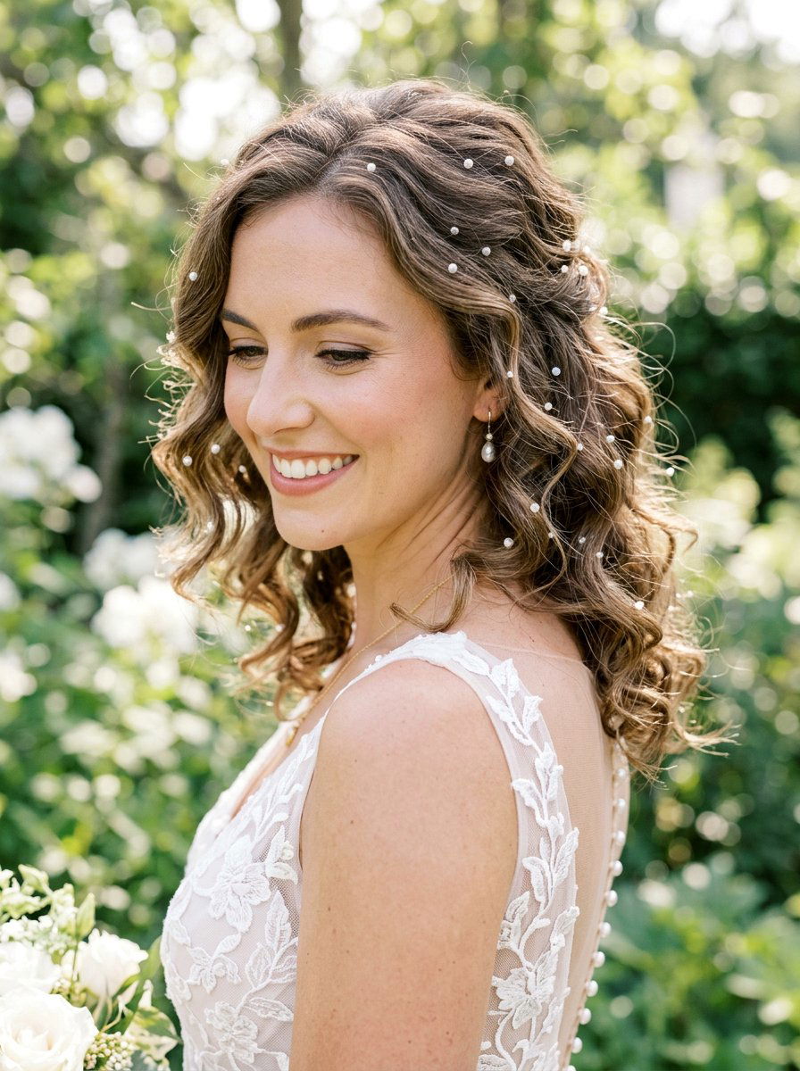 Pearl Accents Shoulder Length Wedding Hair - 20 wedding hairstyles for shoulder length hair - 20 wedding hairstyles for shoulder length hair