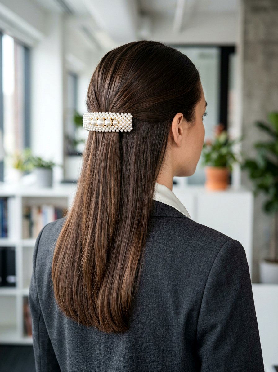 Pearl Barrette Half Up - 20 pearl clip half up hairstyle - 20 pearl clip half up hairstyle