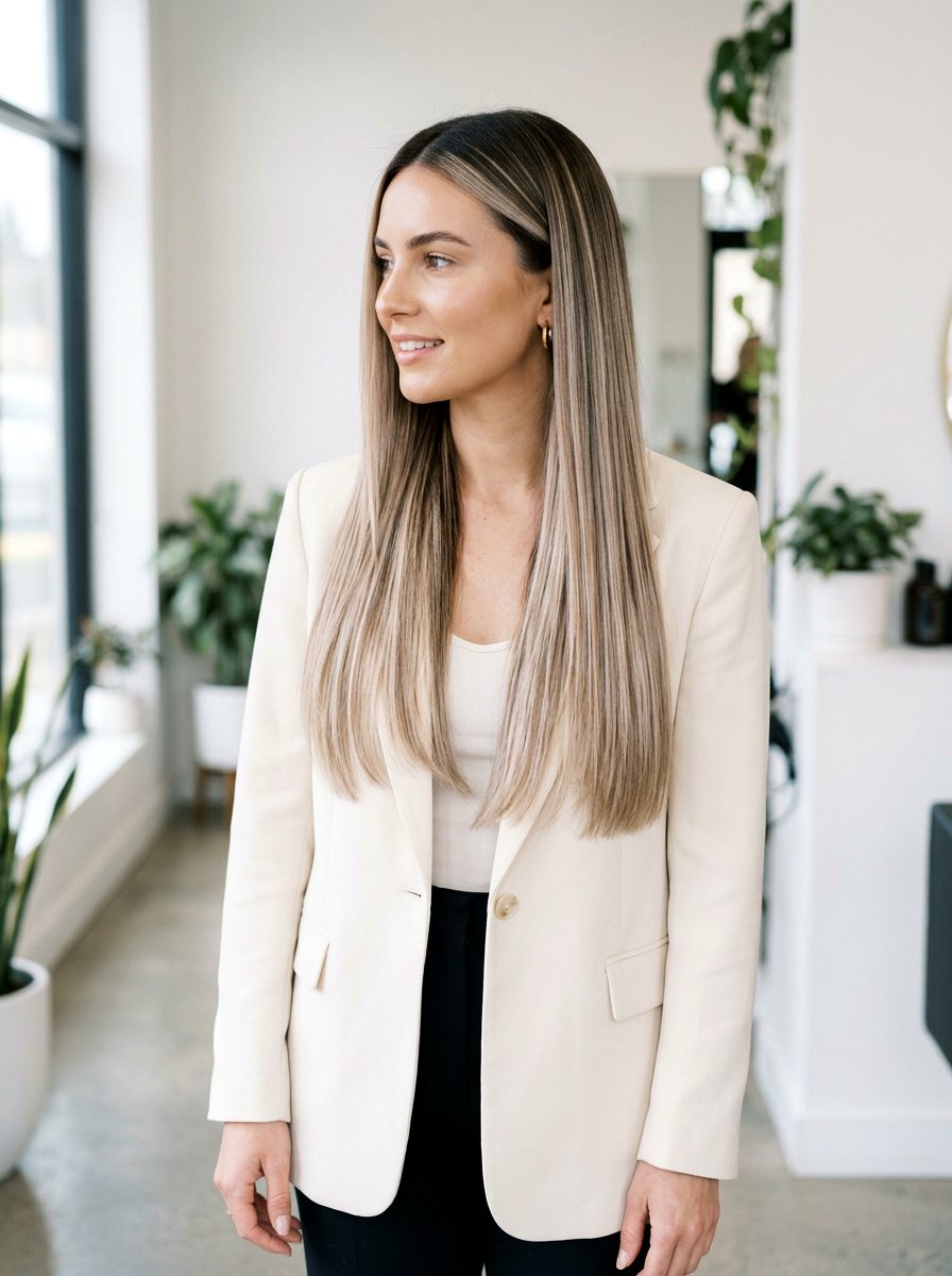 Pearl Beige Blonde Balayage on Straight Hair - 20 pearl beige blonde balayage - 20 pearl beige blonde balayage