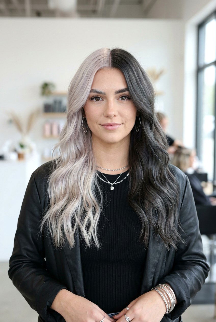 Pearl Blonde And Charcoal Split Dye - 20 blonde and brunette split dye hair - 20 blonde and brunette split dye hair