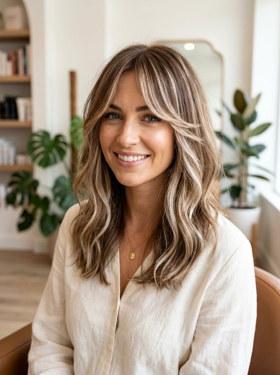 Pearl Blonde Highlights With Curtain Bangs - 20 pearl blonde highlights on brown hair - 20 pearl blonde highlights on brown hair