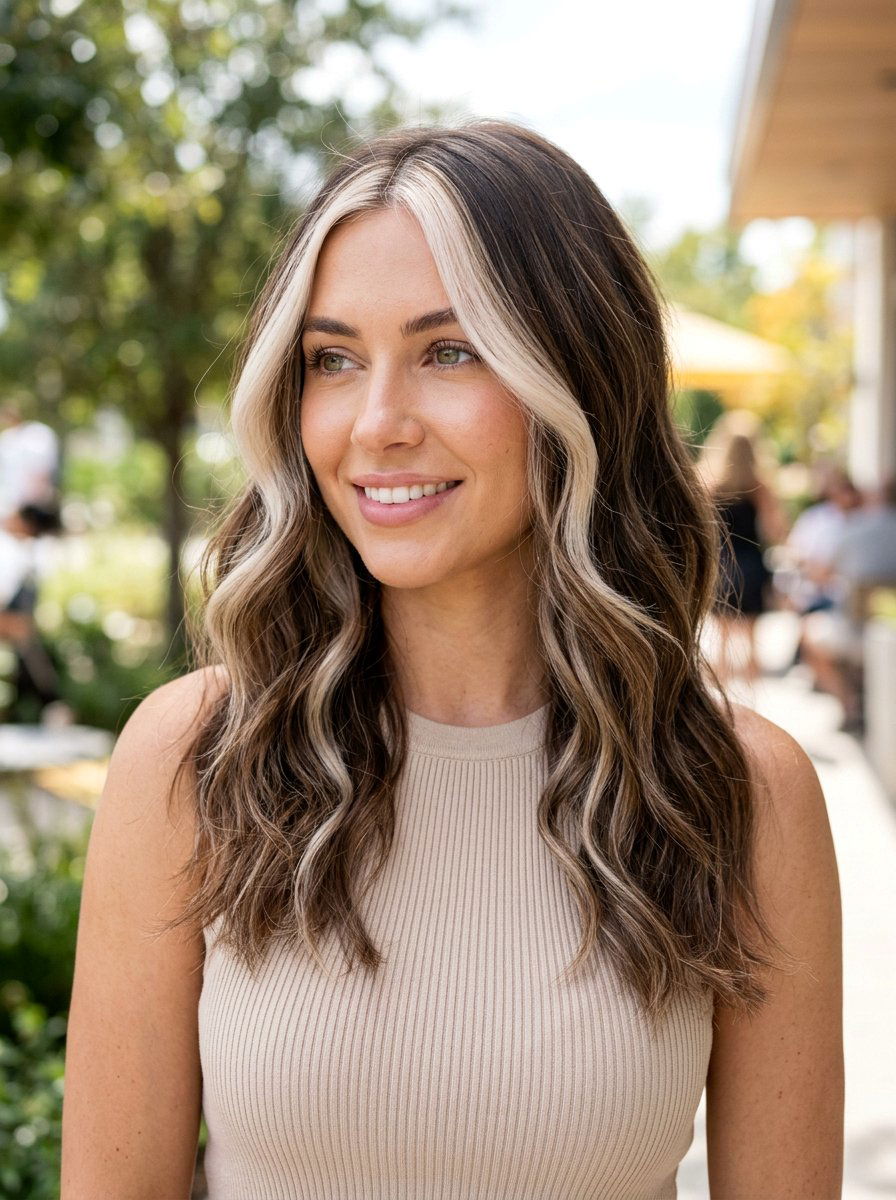 Pearl Blonde Money Piece With Brown Balayage - 20 pearl blonde highlights on brown hair - 20 pearl blonde highlights on brown hair