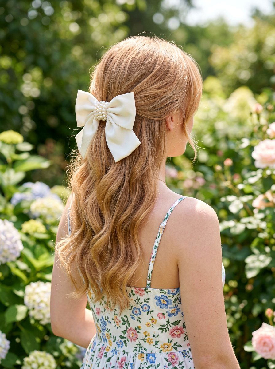 Pearl Bow Half Up - 20 pearl clip half up hairstyle - 20 pearl clip half up hairstyle