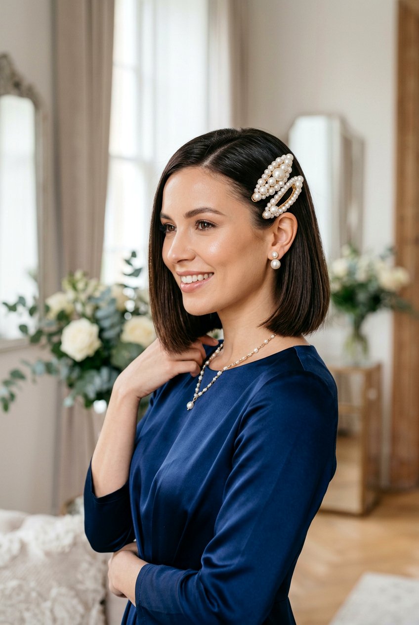 Pearl Clip Bob - 20 bridesmaid hairstyles for short bob hair - 20 bridesmaid hairstyles for short bob hair