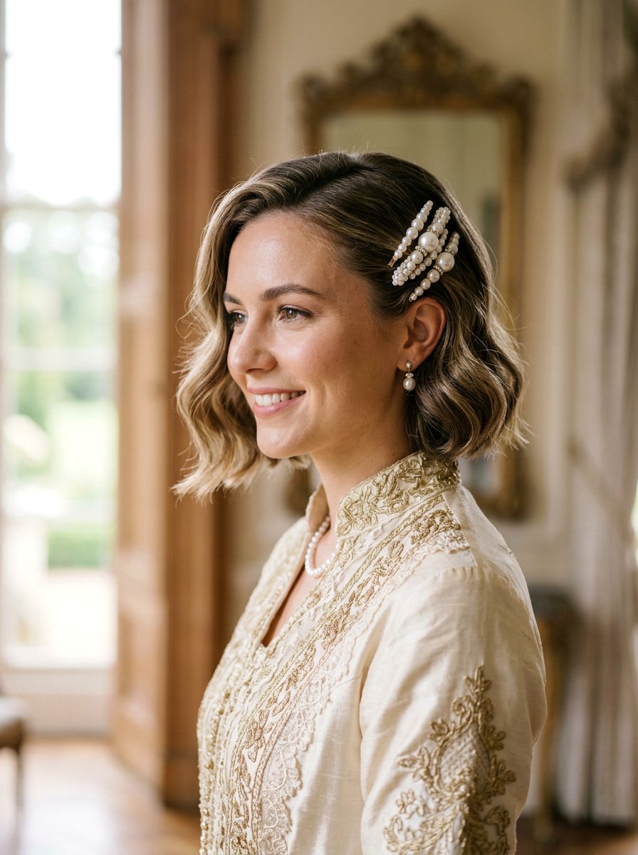 Pearl Clip Short Bob - 20 wedding hairstyles for short bob hair - 20 wedding hairstyles for short bob hair