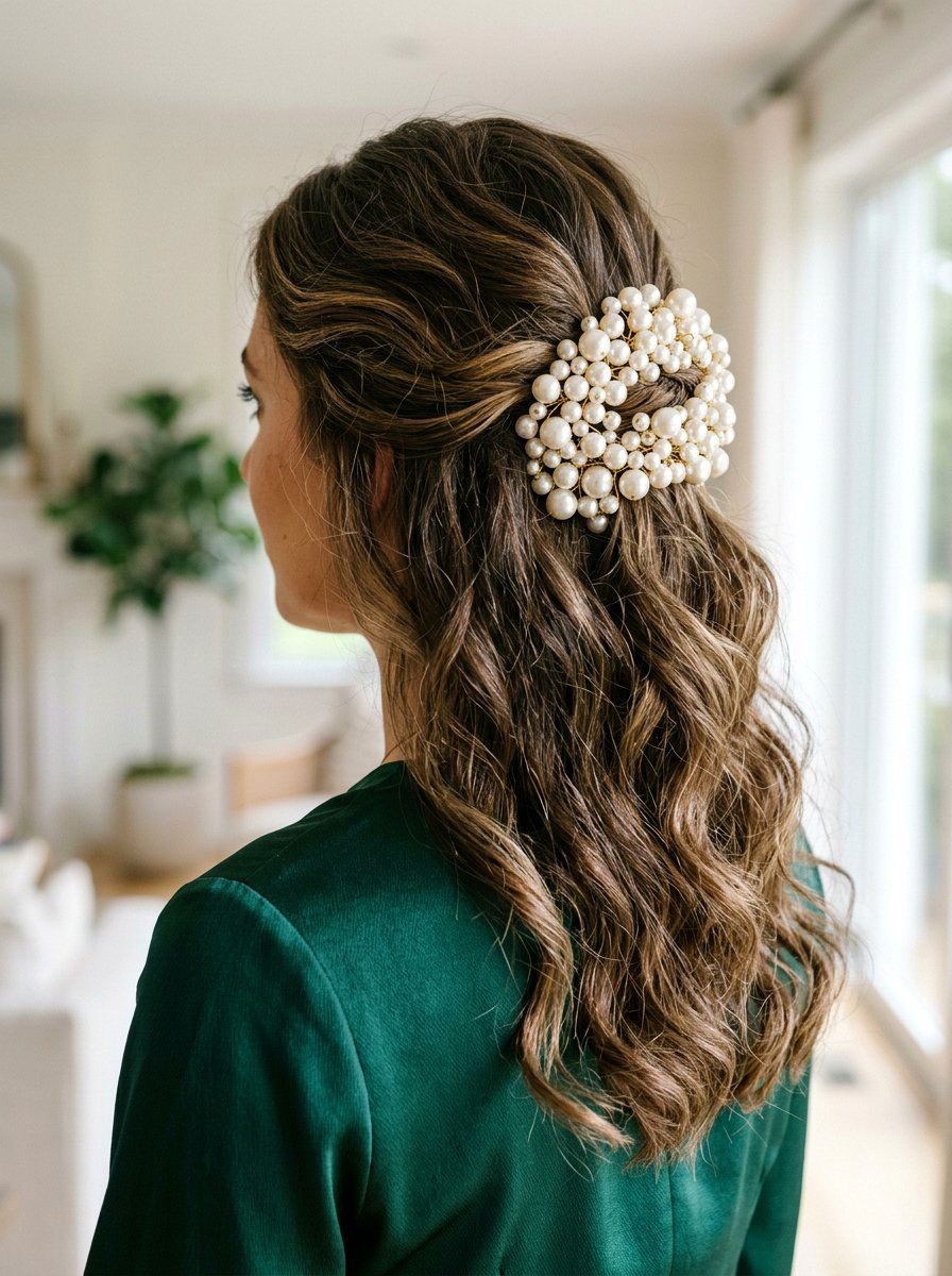 Pearl Cluster Clip Half Up - 20 pearl clip half up hairstyle - 20 pearl clip half up hairstyle