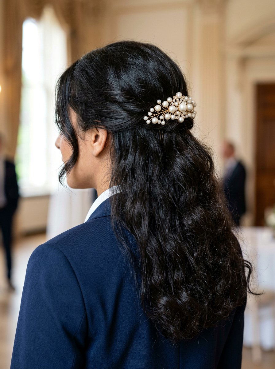 Pearl Comb Half Up - 20 pearl clip half up hairstyle - 20 pearl clip half up hairstyle