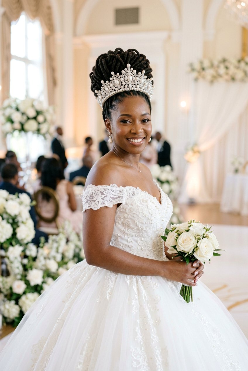 Pearl Crown Loc Bun for Brides - 20 bridal loc bun with pearls - 20 bridal loc bun with pearls