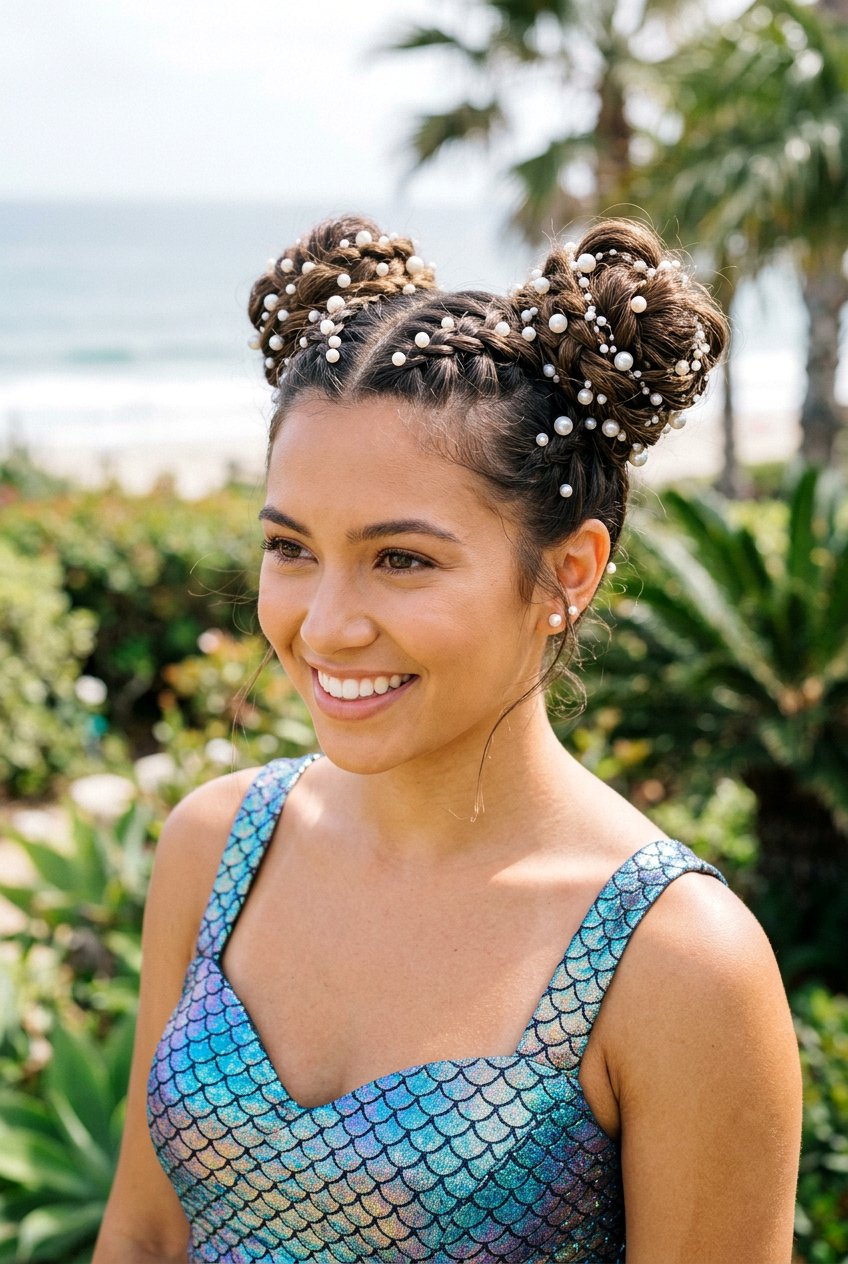 Pearl Decorated Braid Space Buns - 20 festival braid space buns - 20 festival braid space buns