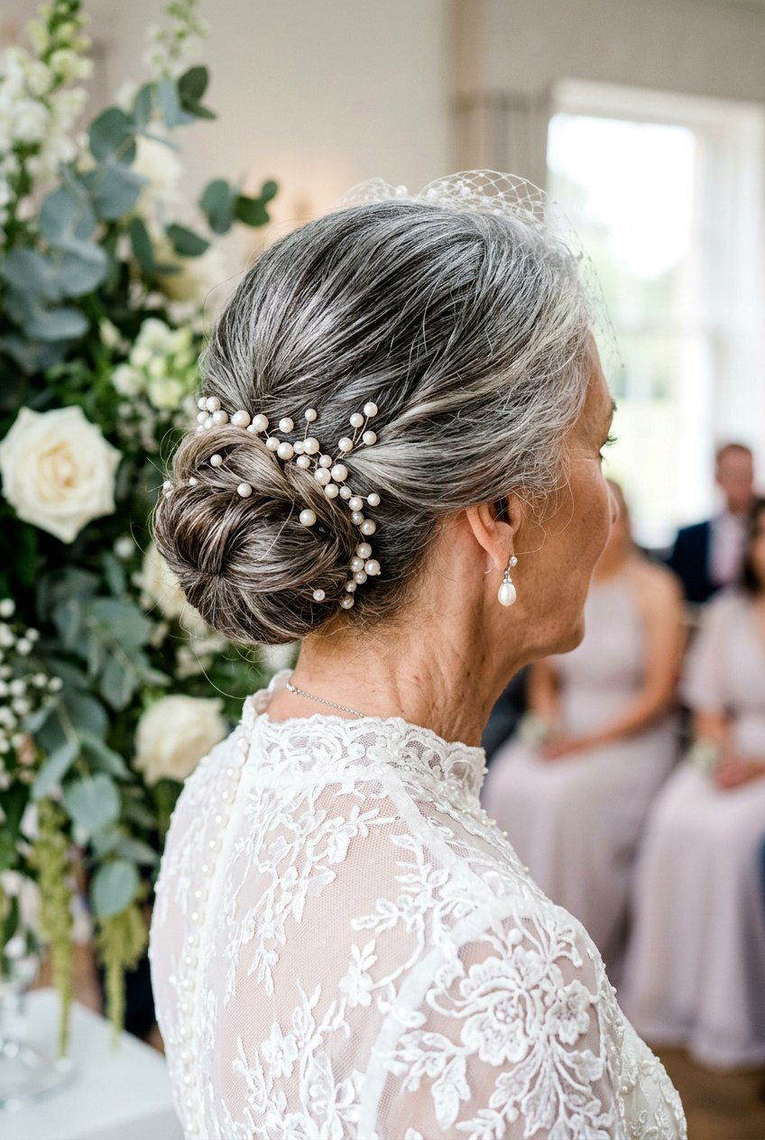 Pearl Embellished Bun - 20 polished wedding bun for older women - 20 polished wedding bun for older women