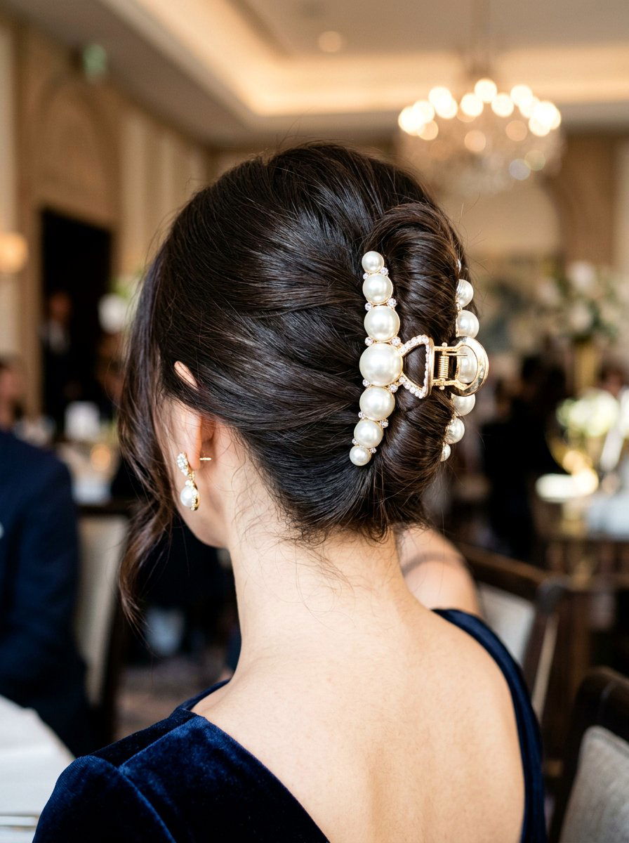 Pearl Embellished Claw Clip - 20 y2k claw clip updo - 20 y2k claw clip updo
