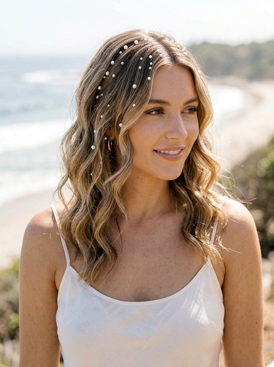 Pearl Embellished Waves New Year Hairstyle - 20 new year party hairstyles - 20 new year party hairstyles
