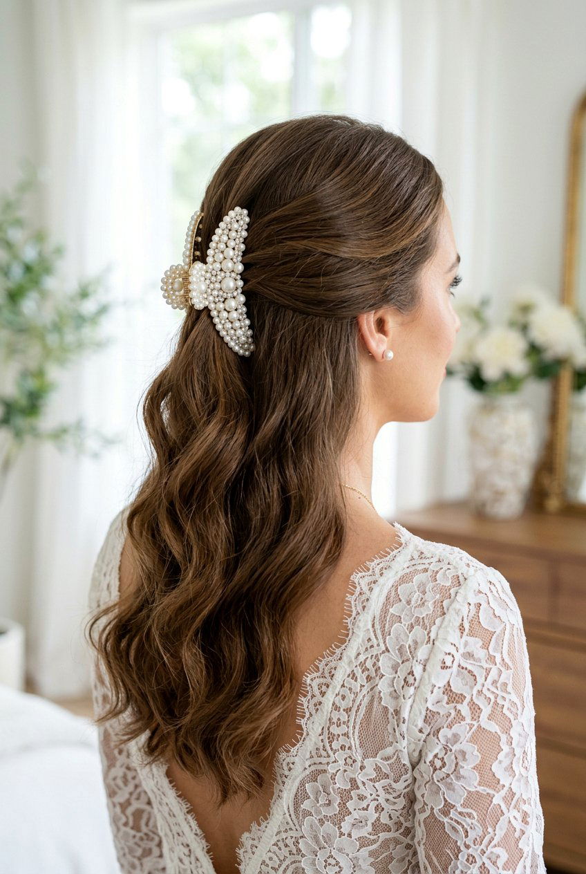 Pearl Encrusted Claw Clip - 20 claw clip half up hairstyle - 20 claw clip half up hairstyle