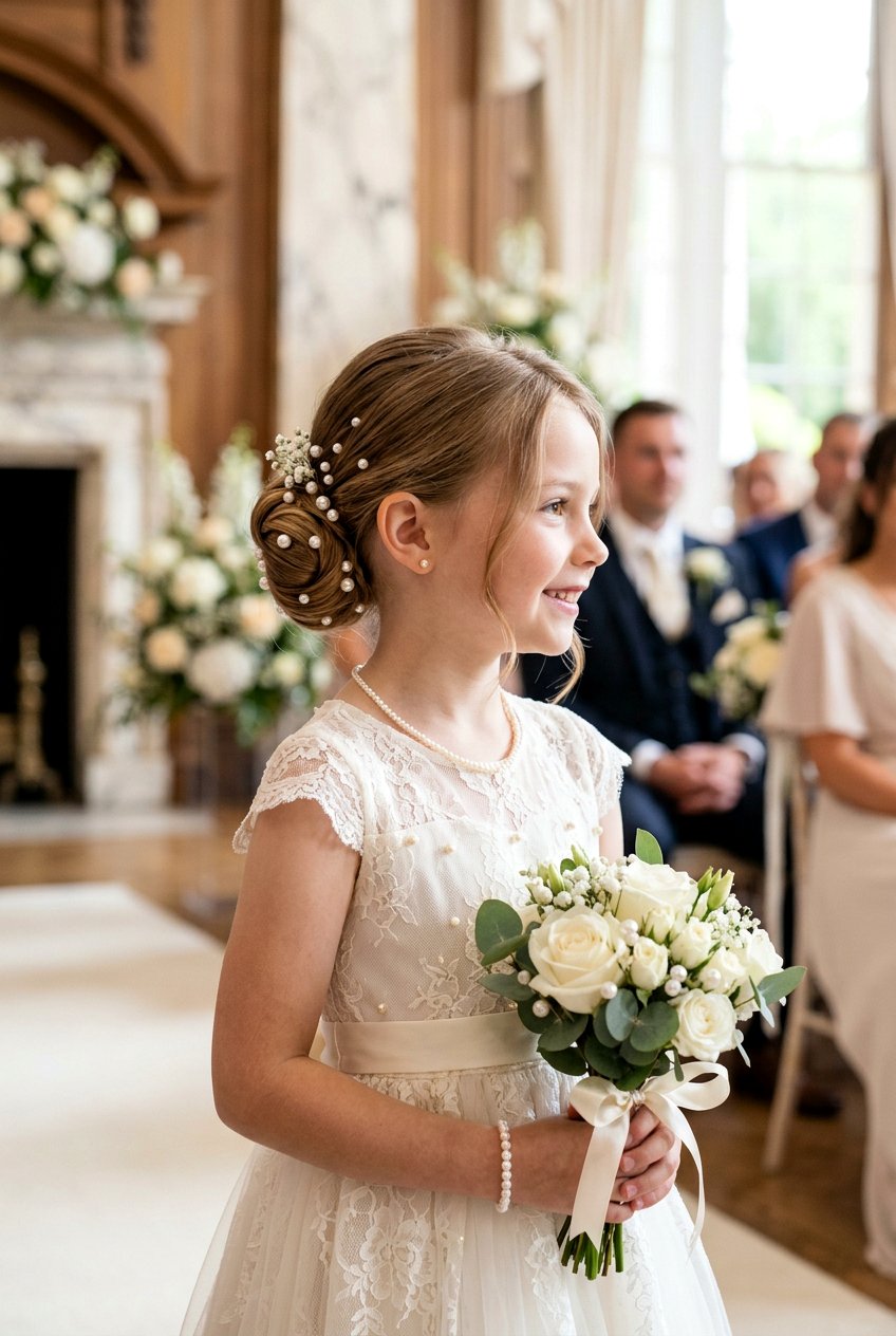20 Most Adorable Flower Girl Bun Hairstyle Ideas For Weddings