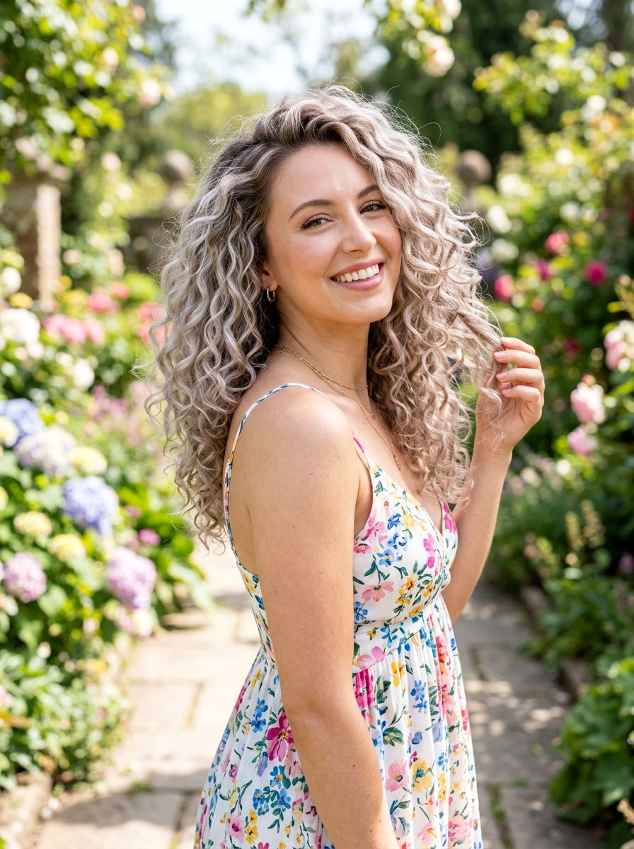 Pearl Gray Blonde Balayage Curly Hair - 20 rooted gray blonde balayage - 20 rooted gray blonde balayage