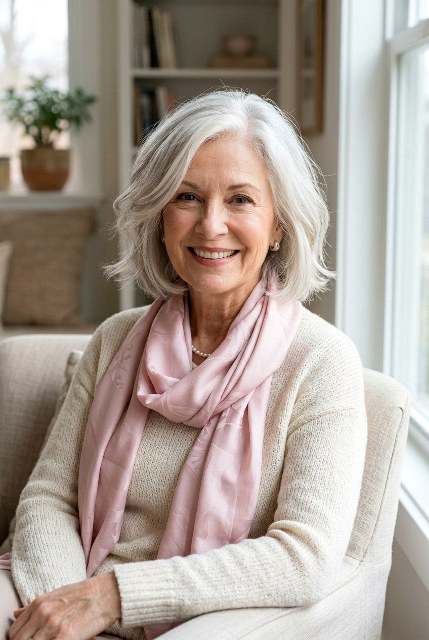 Pearl Gray Highlights On Natural White Hair - 20 pearl gray highlights for women over 60 - 20 pearl gray highlights for women over 60