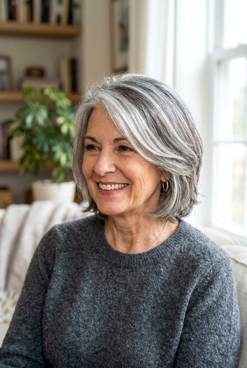 Pearl Gray Highlights On Salt And Pepper Hair - 20 pearl gray highlights for women over 60 - 20 pearl gray highlights for women over 60