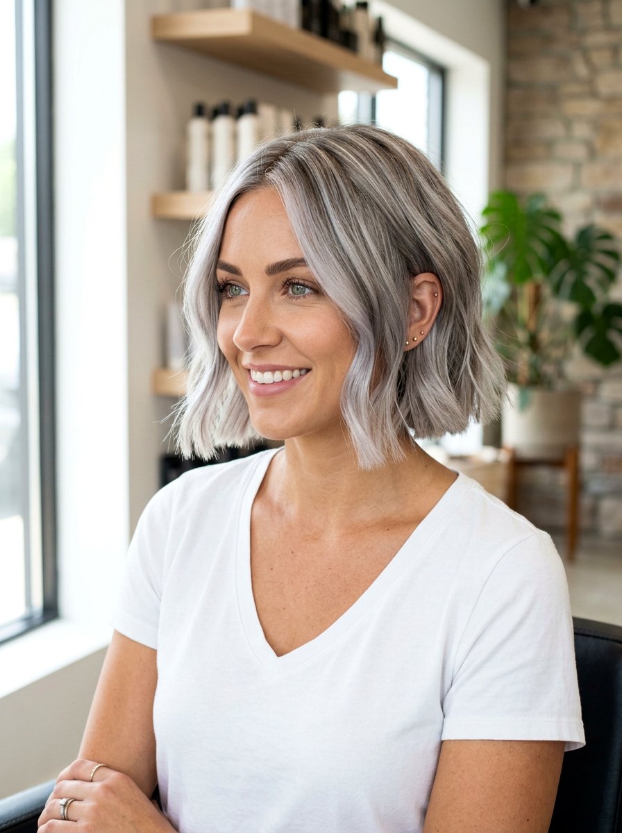 Pearl Gray Highlights on Short Bob - 20 pearl gray blending highlights - 20 pearl gray blending highlights