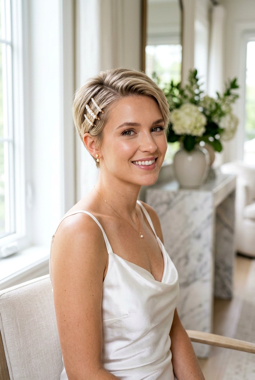 Pearl Hair Clips Pixie - 20 bridal hairstyle for short pixie hair - 20 bridal hairstyle for short pixie hair