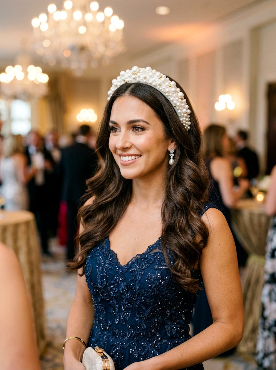 Pearl Headband with Waves - 20 prom hairstyles with pearls - 20 prom hairstyles with pearls