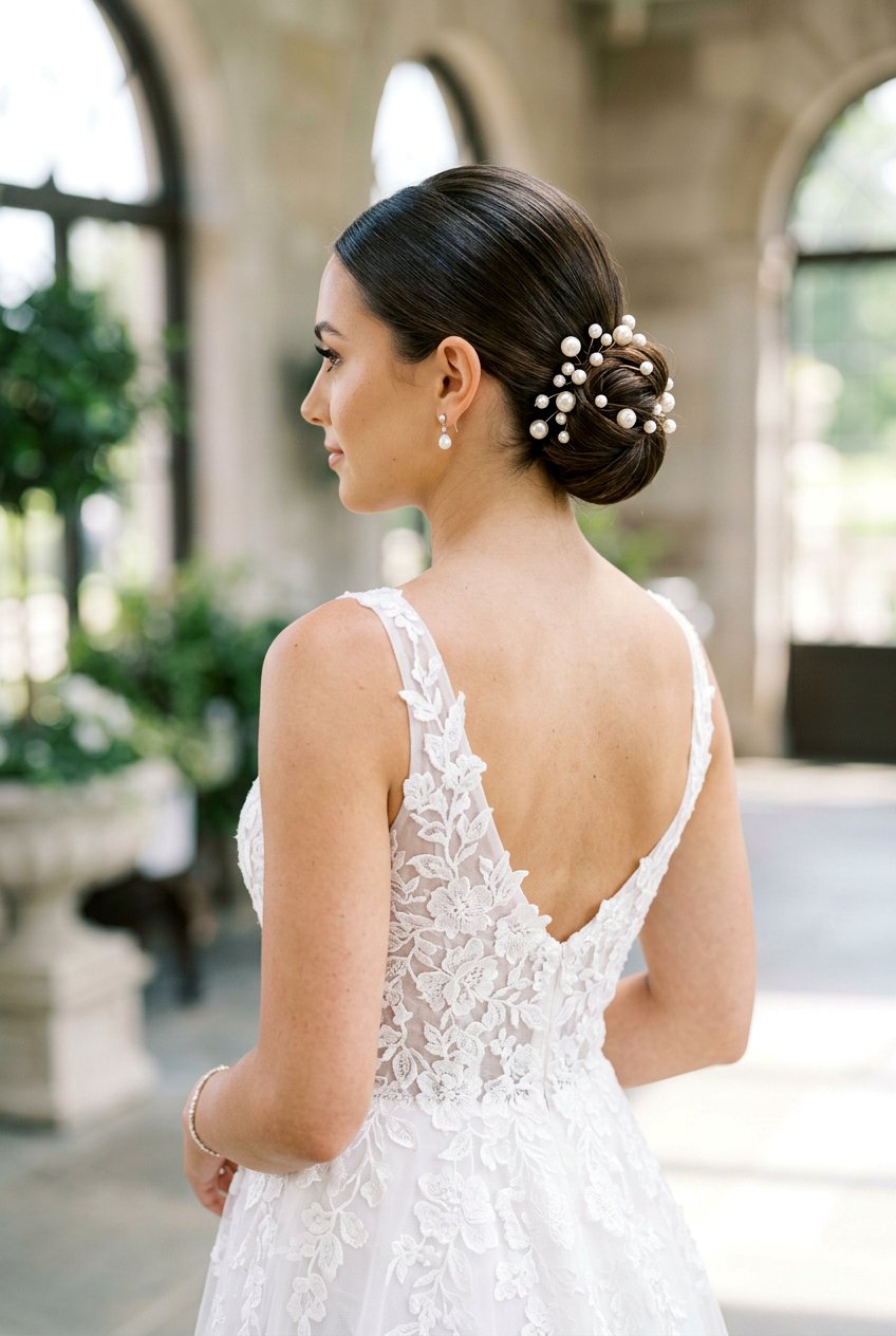 Pearl Pin Low Bun for Prom - 20 prom bun hairstyles - 20 prom bun hairstyles