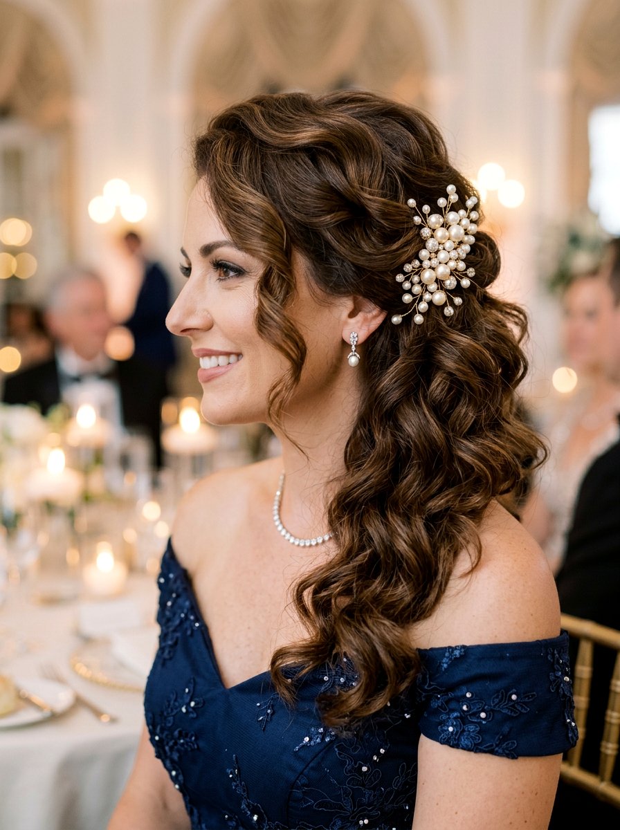 Pearl Side Style Curls - 20 prom hairstyles with pearls - 20 prom hairstyles with pearls