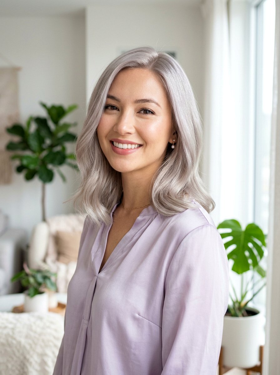 Pearl Silver Gloss Lob - 20 silver gloss for mature gray hair - 20 silver gloss for mature gray hair