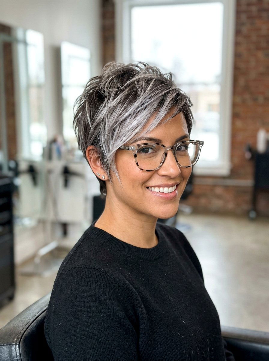 Pearl gray highlights on short pixie cuts - 20 pearl gray highlights for mature hair - 20 pearl gray highlights for mature hair
