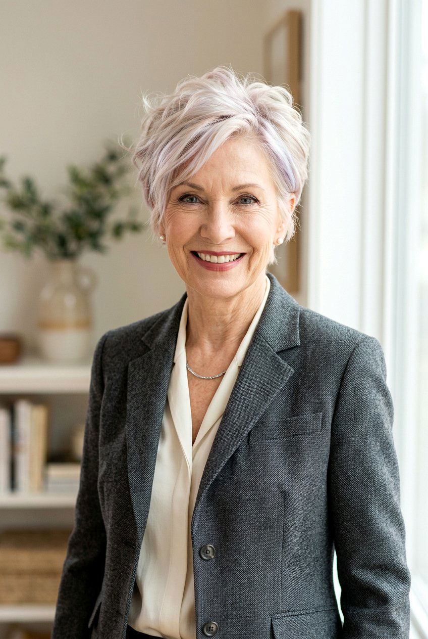 Pearlescent Blonde Long Pixie - 20 blonde refresh for older women - 20 blonde refresh for older women