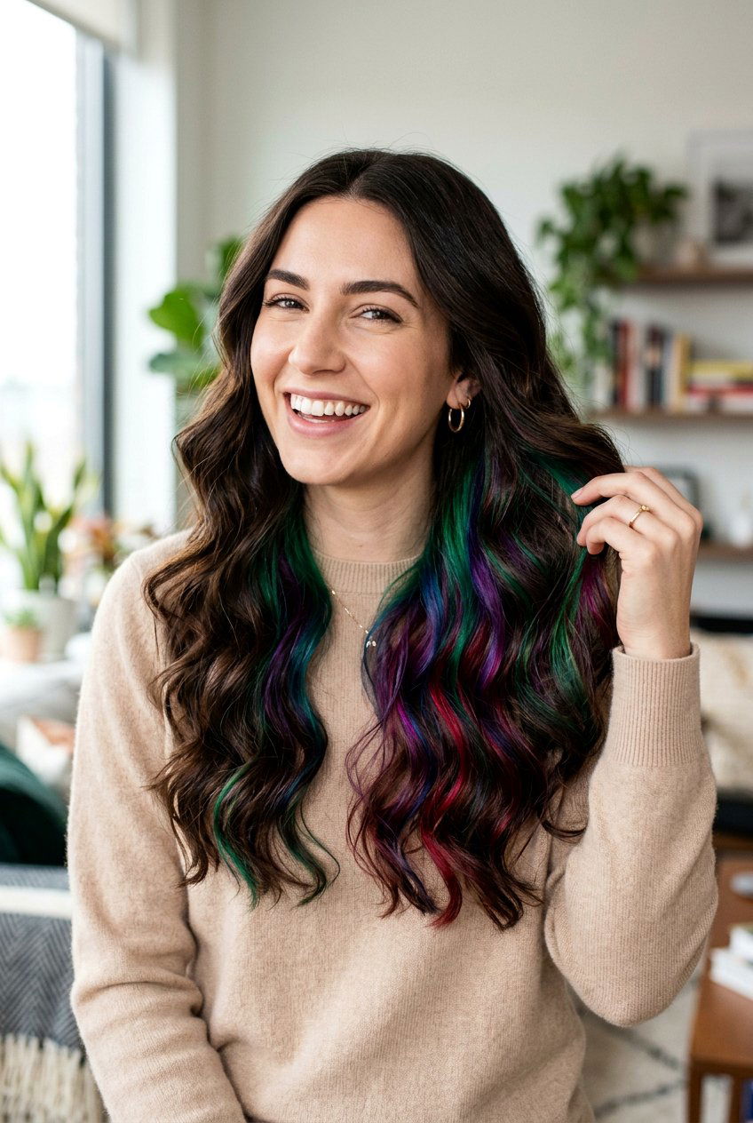 Peekaboo Rainbow Hair For Brunettes - 20 hidden rainbow balayage - 20 hidden rainbow balayage