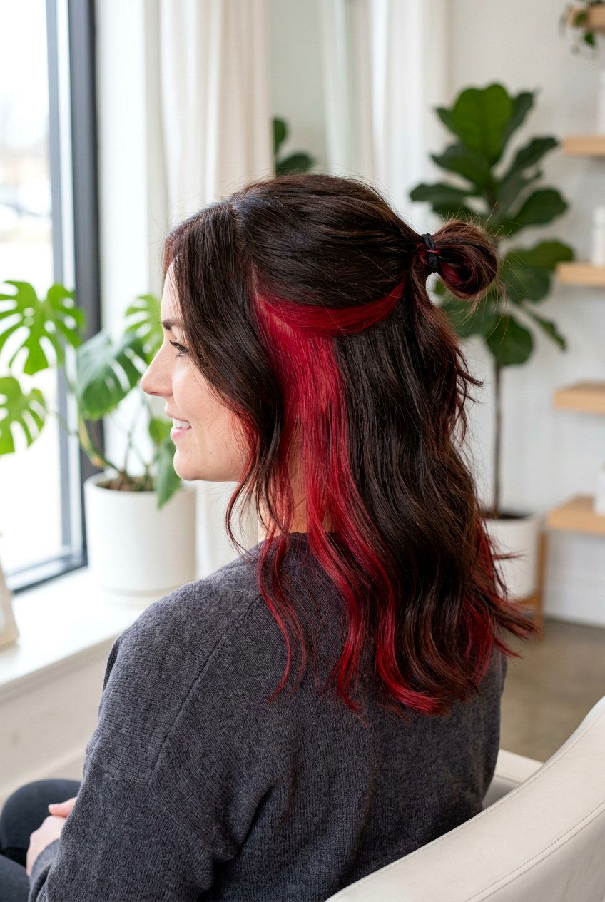 Peekaboo Red Highlights Dark Brown Hair - 20 red highlights on dark brown hair - 20 red highlights on dark brown hair